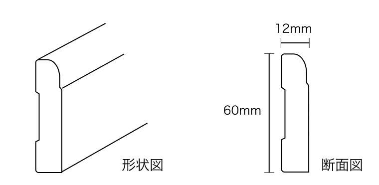 幅木形状図と断面図イメージ